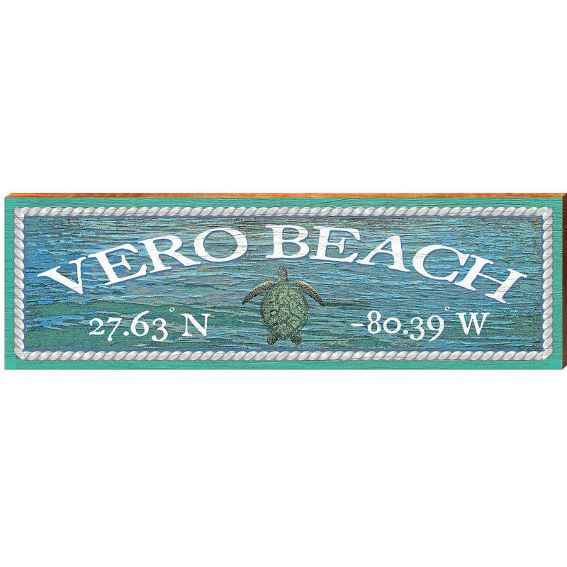 Vero Beach Sea Turtle Water Latitude Longitude | Wall Art Print on Real Wood