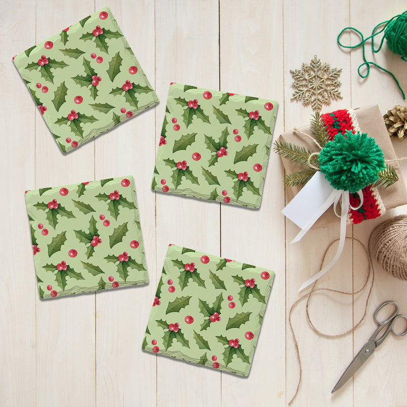 Holiday Christmas Holly | Drink Coaster Set