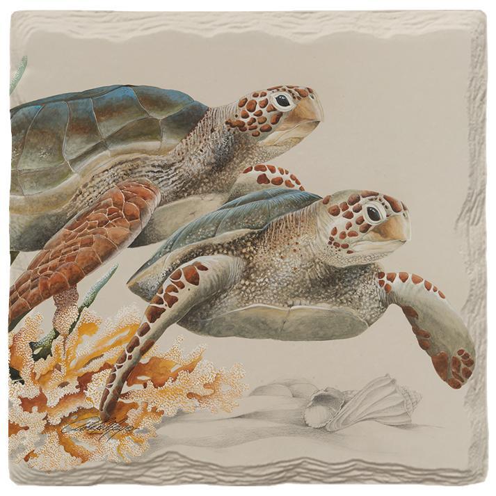 Art Lamay: Sea Turtle Duo |Drink Coaster Set