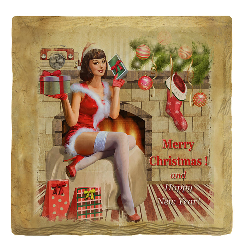 Holiday Christmas Pin-Up Girl | Drink Coaster Set