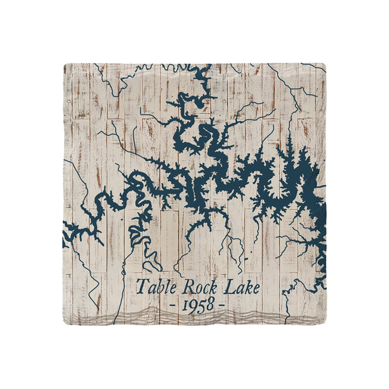 Table Rock Lake Map Coasters | Drink Coaster Set of 4 | Absorbent Ridged Ceramic with Cork Backing