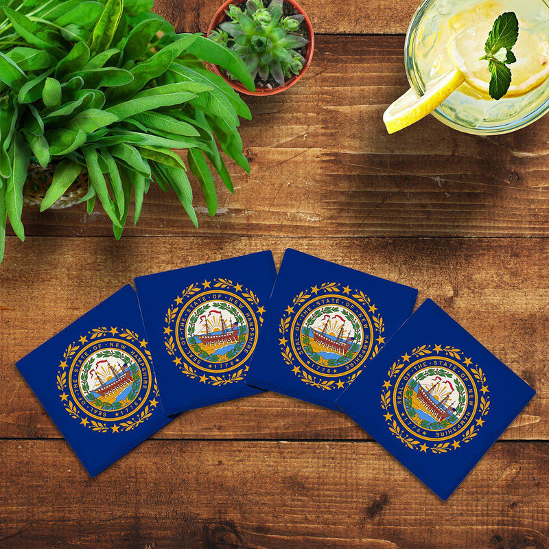 New Hampshire State Flag | Drink Coaster Set of 4 | Absorbent Ridged Ceramic with Cork Backing