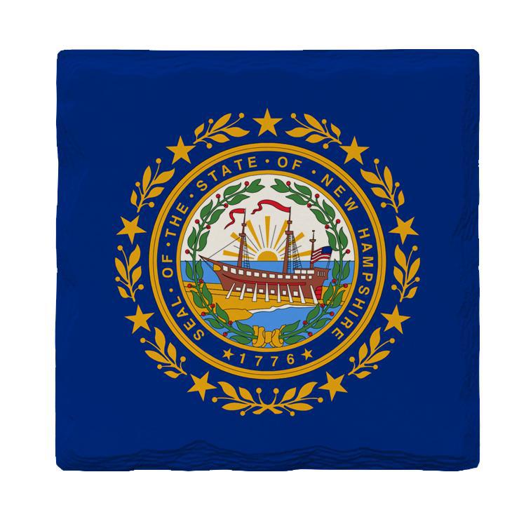 New Hampshire State Flag | Drink Coaster Set of 4 | Absorbent Ridged Ceramic with Cork Backing