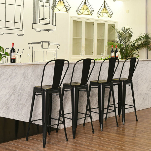 Set of 4 Black 30" Height High Back Metal Industrial Bar Stools, photo 2 of 4