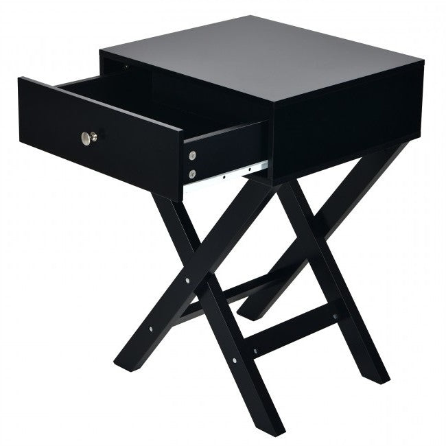 Retro Black X-Shape 1 Drawer Nightstand Coffee Table, photo 2 of 3
