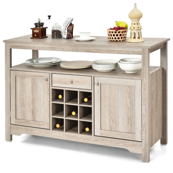 Gray Oak Buffet Server 9 Bottle Wine Cabinet Console, photo 2 of 4