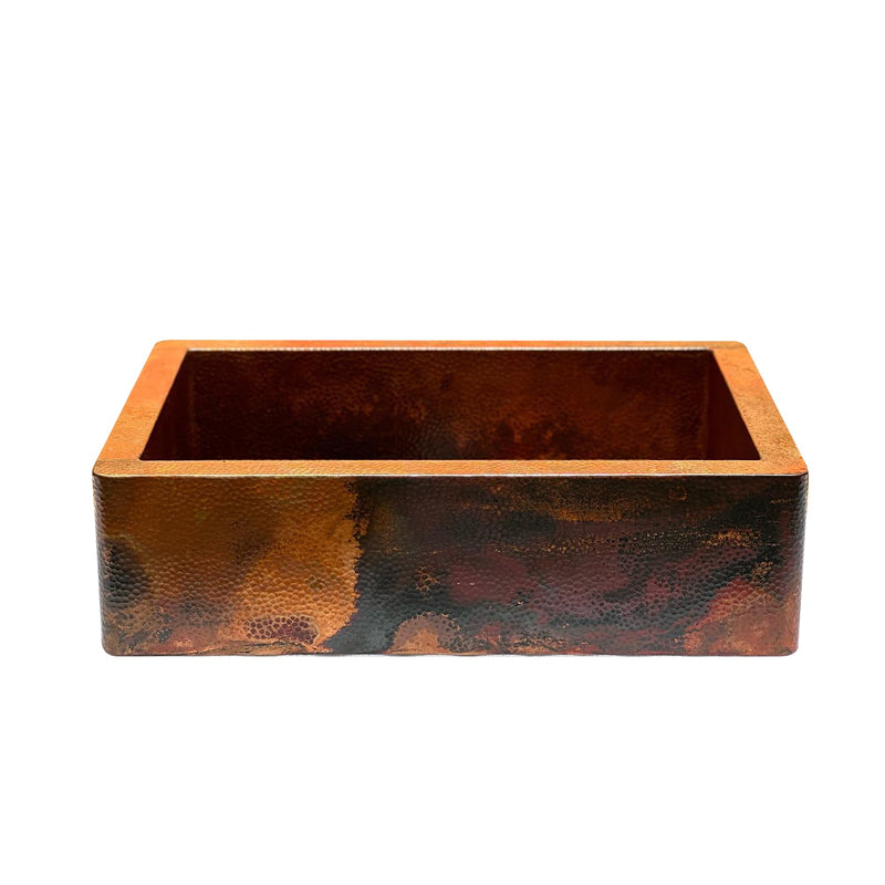 Hammered Copper Apron Front Single Kitchen Basin Sink -Onyx