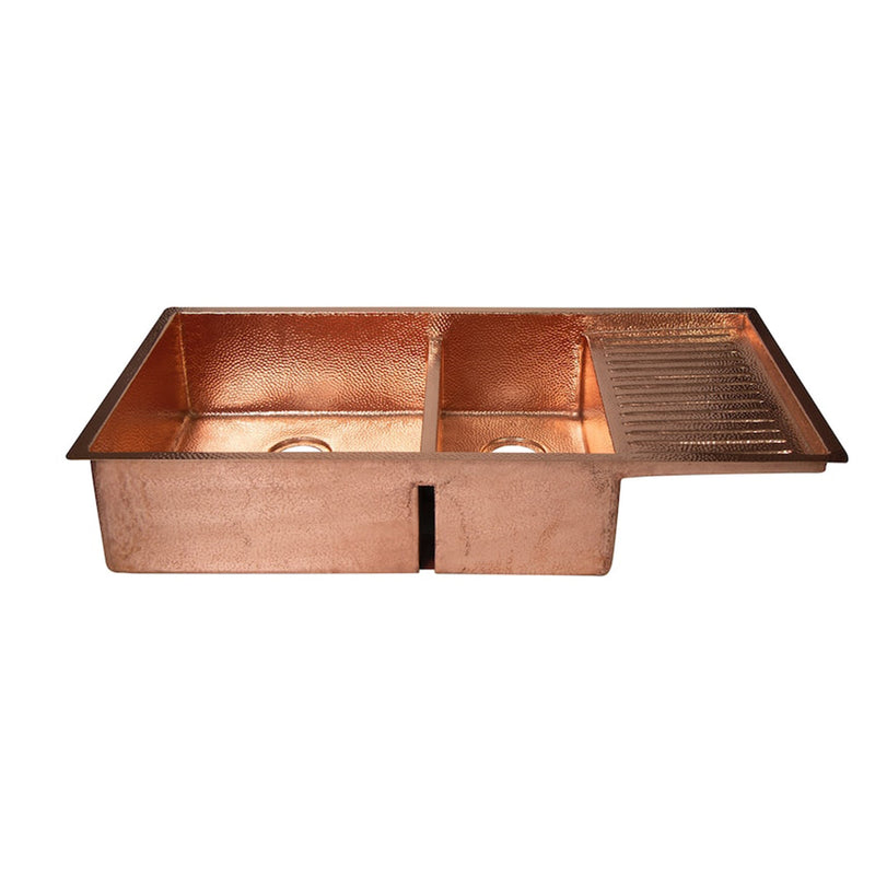 Drop-In Double Bowl Copper Kitchen Sink With Wringer-Vexa