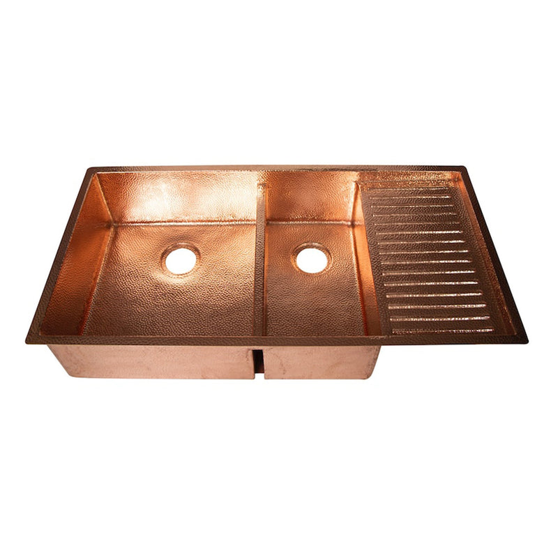 Drop-In Double Bowl Copper Kitchen Sink With Wringer-Vexa