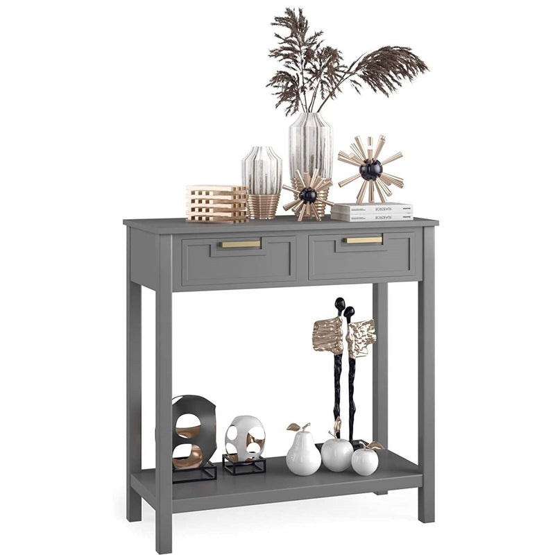 Modern Entryway Accent 2 Drawer Sofa Side Table Grey, photo 2 of 3