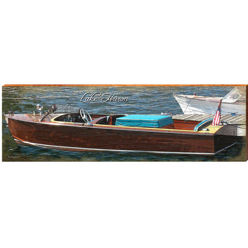 Lake Huron Vintage Boat | Wall Art Print on Real Wood