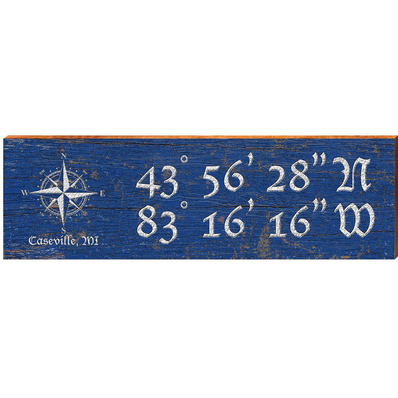 Caseville, MI Compass Navy Latitude Longitude | Wall Art Print on Real Wood