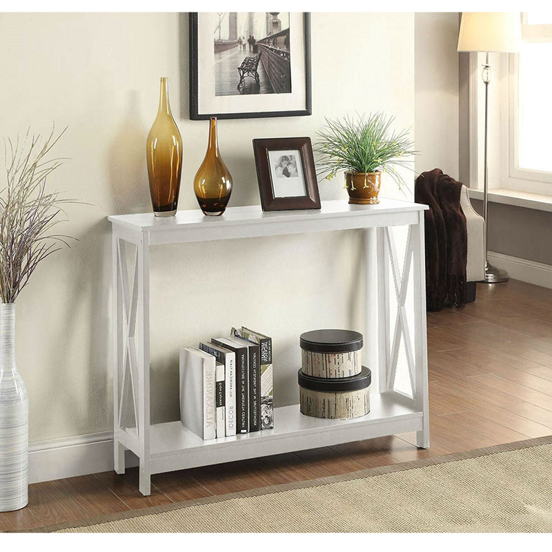 White Wood Console Sofa Table with Bottom Storage Shelf, photo 3 of 3