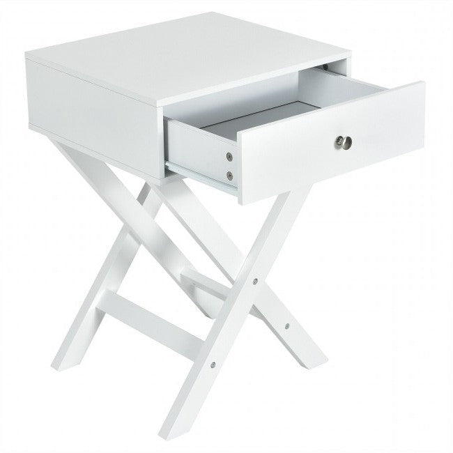 Retro White X-Shape 1 Drawer Nightstand Coffee Table, photo 2 of 2