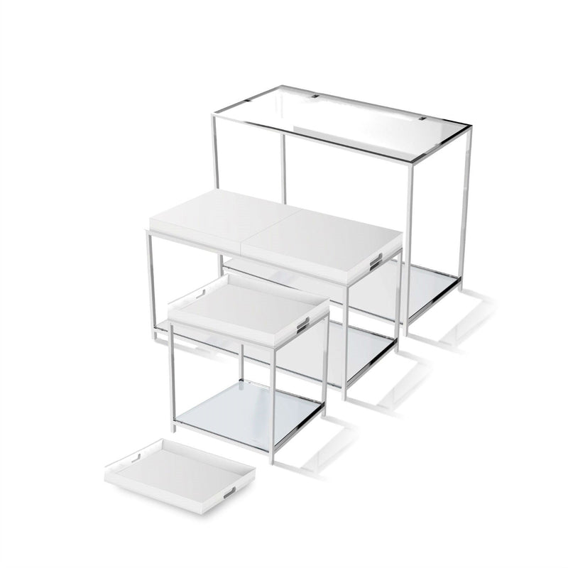 Modern Chrome Metal Coffee Table with 2 White Removable Trays, photo 3 of 3