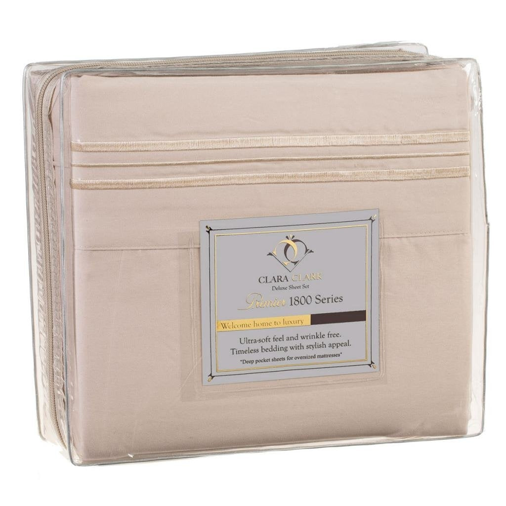 King size 4-Piece Sheet Set in Beige Cream Brushed Microfiber, photo 2 of 3