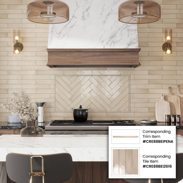 Beige 0.5x8 Glossy Ceramic Pencil Tile Trim (10 pack, 0.3 sq ft/case), photo 2 of 6