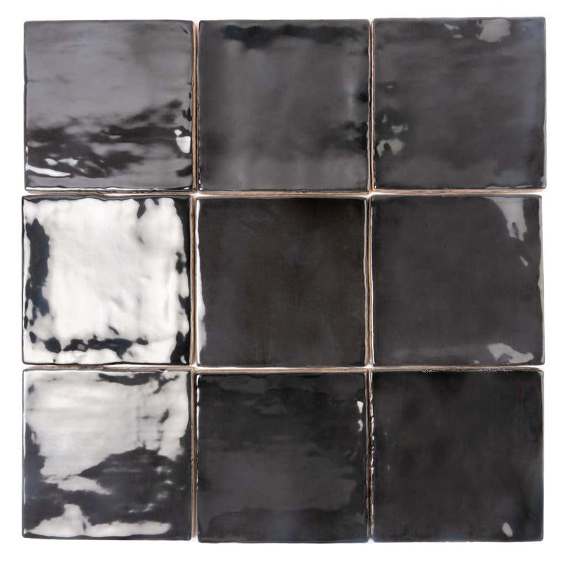 Black 4x4 Glossy Square Ceramic Tile (50 pack, 5.38 sq ft/case), photo 5 of 11