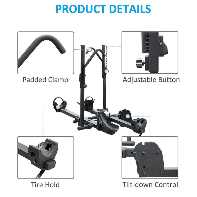 2 Bike Carrier Rack Hitch Mount Tilt Down Design Load 132LB for Car SUV