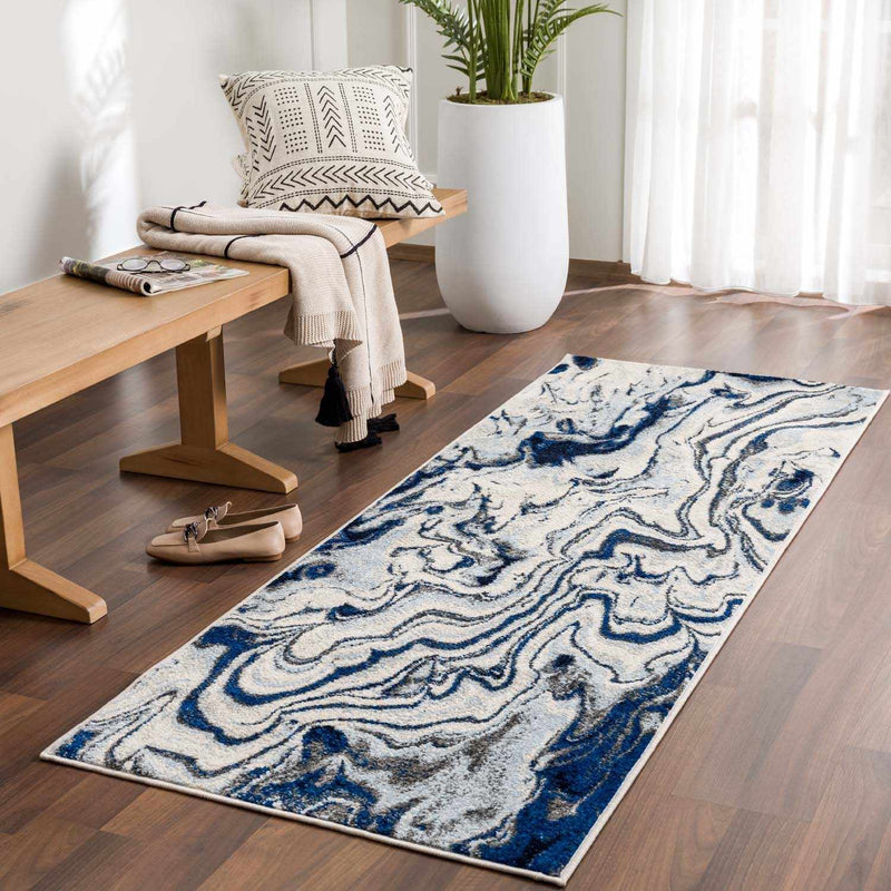 Glendon Cream Blue Marble Rug