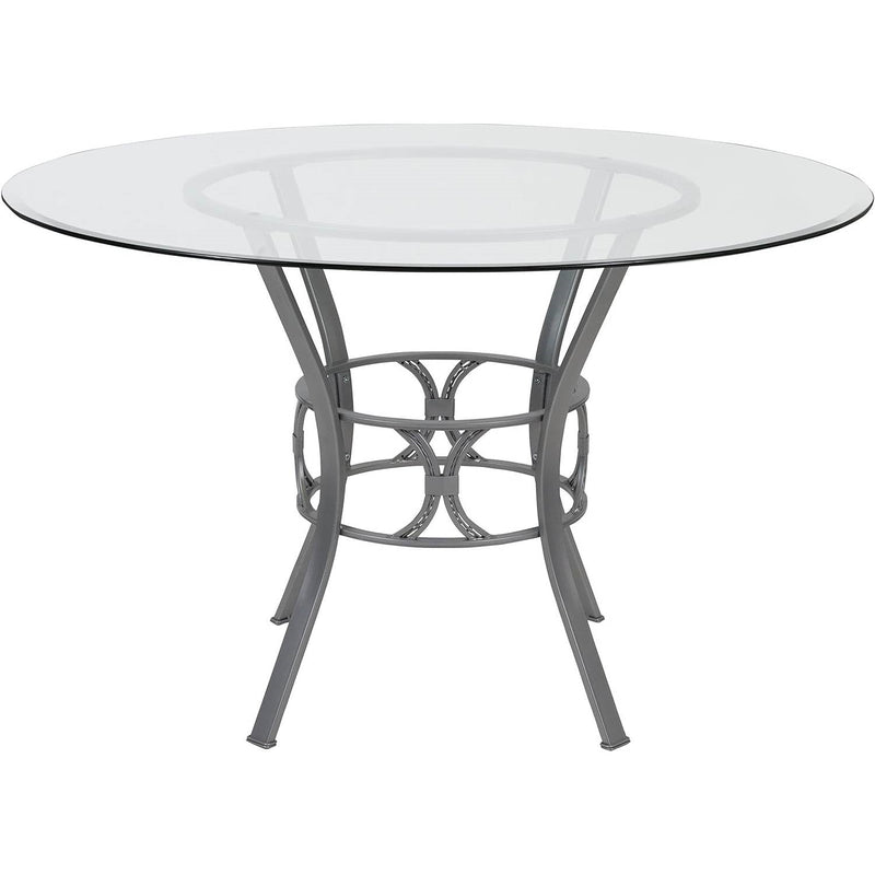 Round 48-inch Glass Top Dining Table with Silver Metal Frame, photo 2 of 3