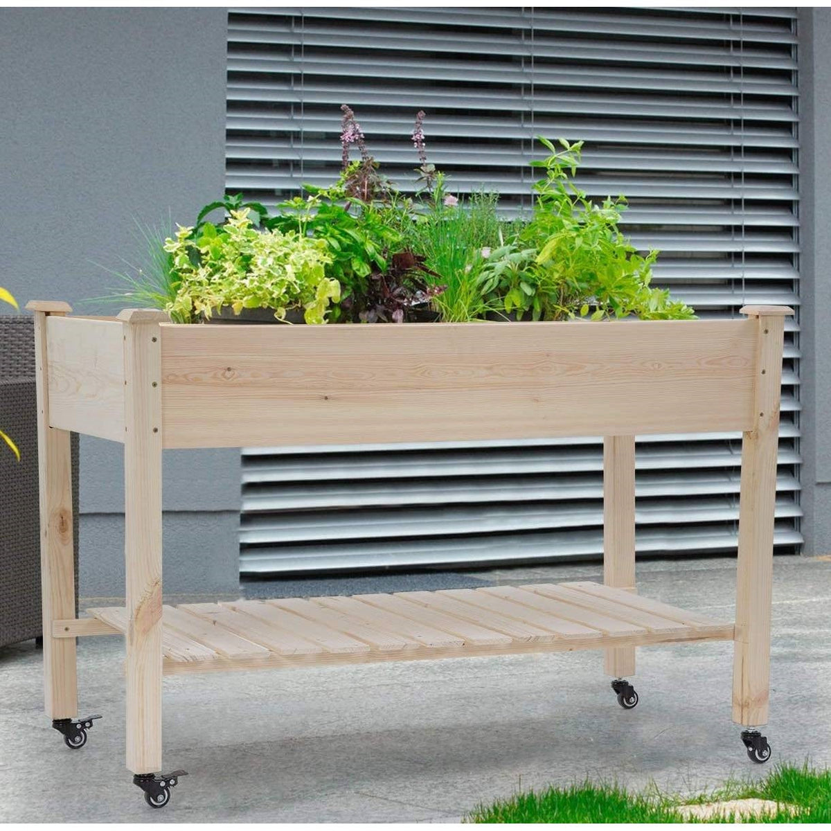 2ft x 4ft Outdoor Solid Fir Wood Raised Garden Bed Planter Box on Locking Wheels, photo 3 of 4