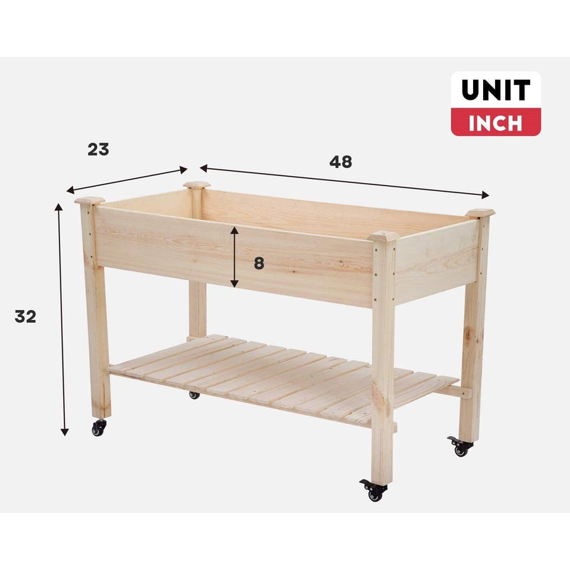2ft x 4ft Outdoor Solid Fir Wood Raised Garden Bed Planter Box on Locking Wheels, photo 4 of 4