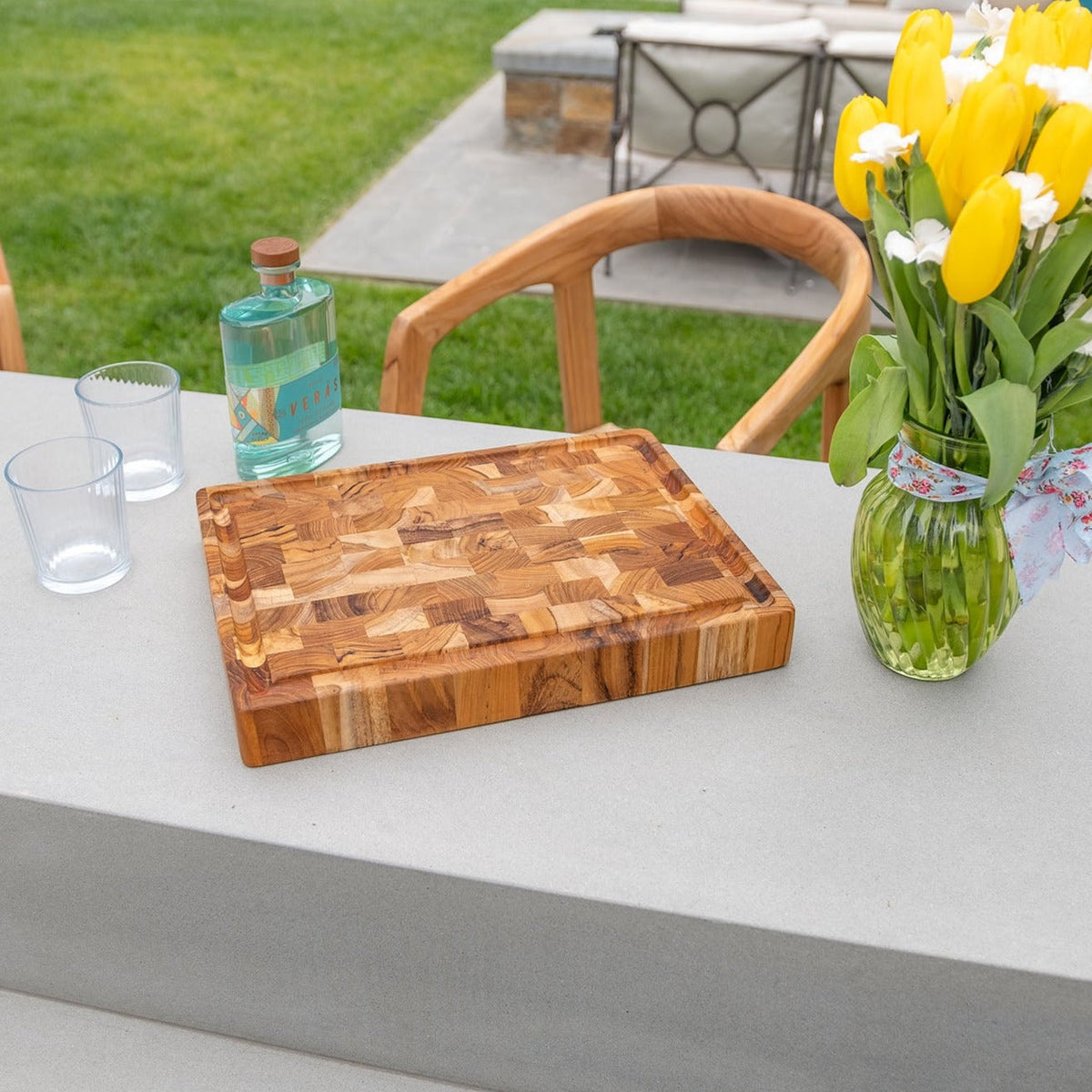 Adobe Checkered Teak Cutting Board - 15"
