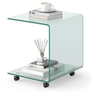 C-Shaped End Table Modern Tempered Glass Side Table with Shelf by LJGDeals