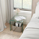 C-Shaped End Table Modern Tempered Glass Side Table with Shelf by LJGDeals