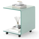 C-Shaped End Table Modern Tempered Glass Side Table with Shelf by LJGDeals