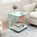 C-Shaped End Table Modern Tempered Glass Side Table with Shelf by LJGDeals