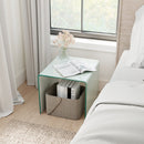 C-Shaped End Table Modern Tempered Glass Side Table with Shelf