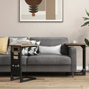 Set of 2 C Shaped End Table with Charging Station-Rustic Brown by LJGDeals