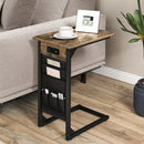 Set of 2 C Shaped End Table with Charging Station-Rustic Brown by LJGDeals