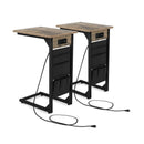 Set of 2 C Shaped End Table with Charging Station-Rustic Brown by LJGDeals