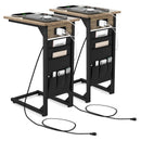 Set of 2 C Shaped End Table with Charging Station-Rustic Brown by LJGDeals