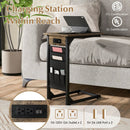Set of 2 C Shaped End Table with Charging Station-Rustic Brown by LJGDeals