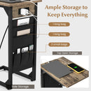 Set of 2 C Shaped End Table with Charging Station-Rustic Brown