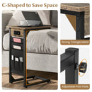 Set of 2 C Shaped End Table with Charging Station-Rustic Brown by LJGDeals
