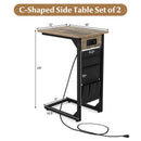 Set of 2 C Shaped End Table with Charging Station-Rustic Brown by LJGDeals