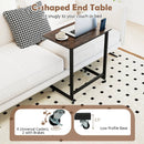 C-shaped End Table with Wheels Mobile Bedside Table with Built-in Phone Slot-Rustic Brown by LJGDeals