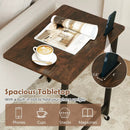C-shaped End Table with Wheels Mobile Bedside Table with Built-in Phone Slot-Rustic Brown by LJGDeals