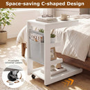 C-shaped End Table with Wheels and Adjustable Desktop for Sofa Couch Bedside by LJGDeals