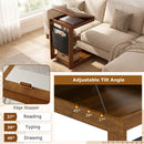 C-shaped End Table with Wheels and Adjustable Desktop for Sofa Couch Bedside by LJGDeals