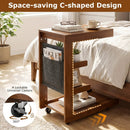 C-shaped End Table with Wheels and Adjustable Desktop for Sofa Couch Bedside by LJGDeals