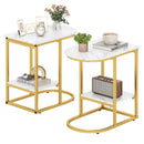 C-Shaped Side Table with Faux Marble Top and Storage Shelf by LJGDeals
