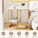 C-Shaped Side Table with Faux Marble Top and Storage Shelf by LJGDeals