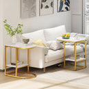 C-Shaped Side Table with Faux Marble Top and Storage Shelf by LJGDeals
