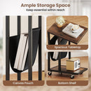 C-shaped Side Table with Canvas Storage Pouch and Metal Frame-Borwn by LJGDeals
